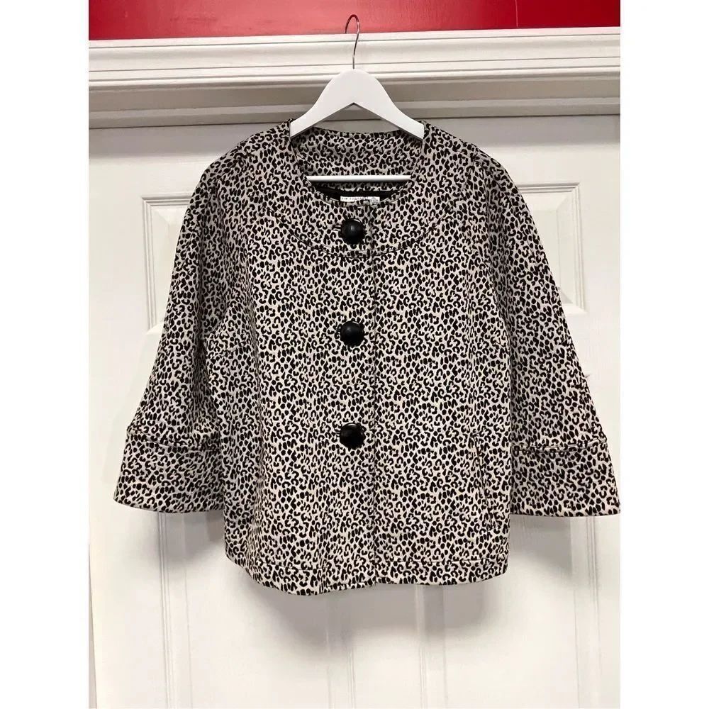 Kim Rogers Leopard Large Button Swing Jacket sz XL